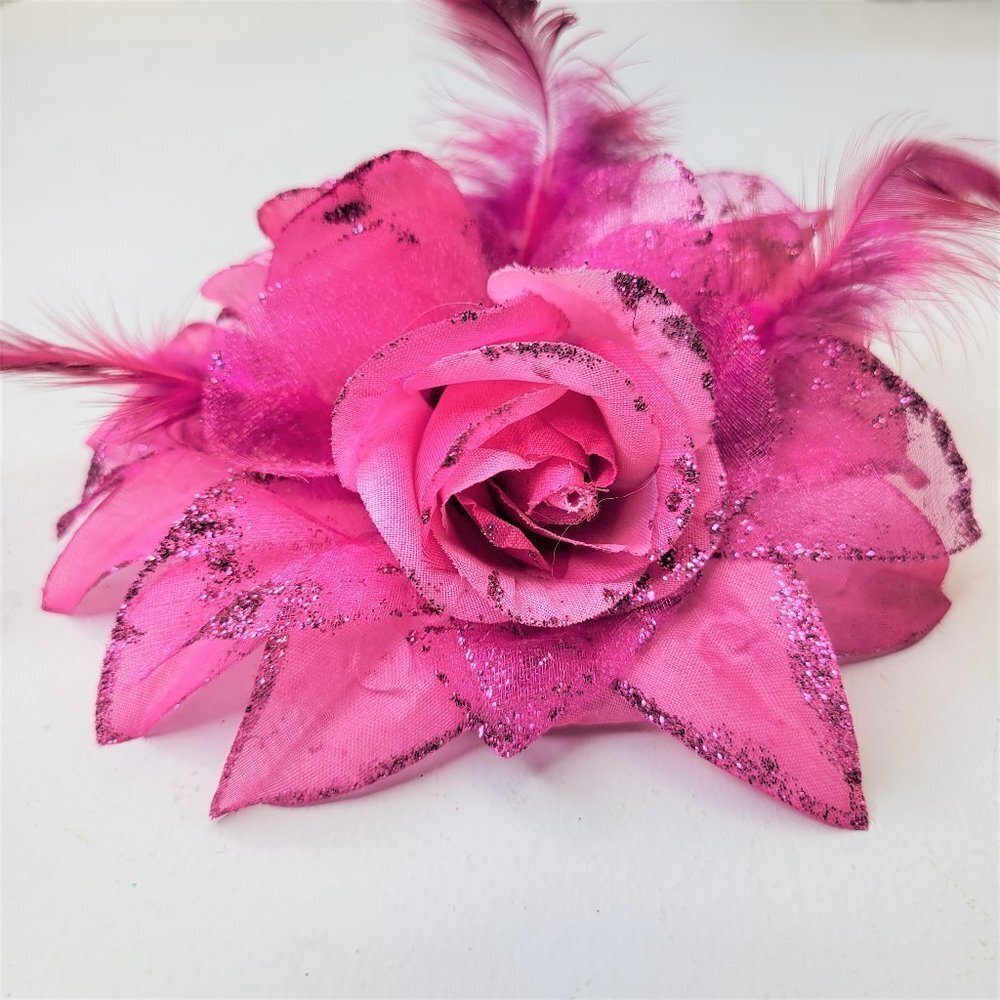 Pink Hair Tie, Pink Brooch, Hair Accessory, Pink Floral Corsage- NEW